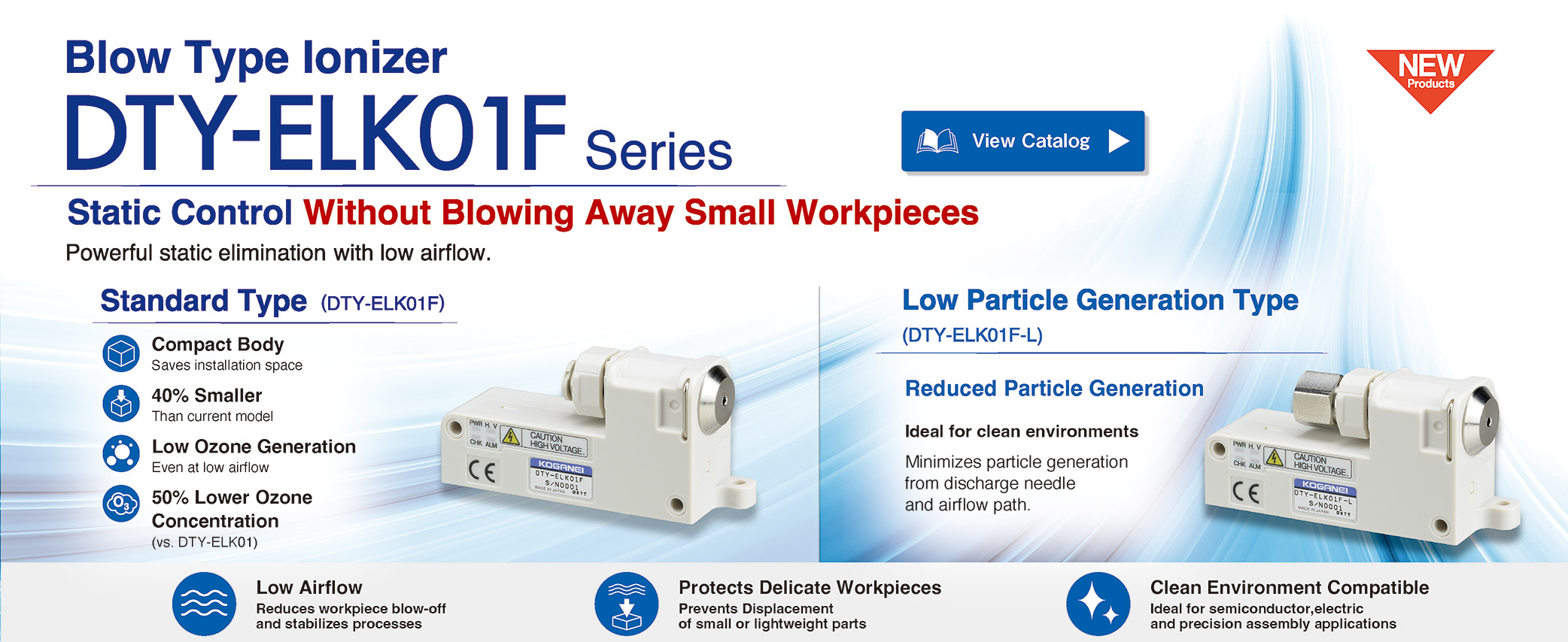 Static electricity eliminating unit ionizer Blow type (Low flow rate) DTY-ELK01F Series